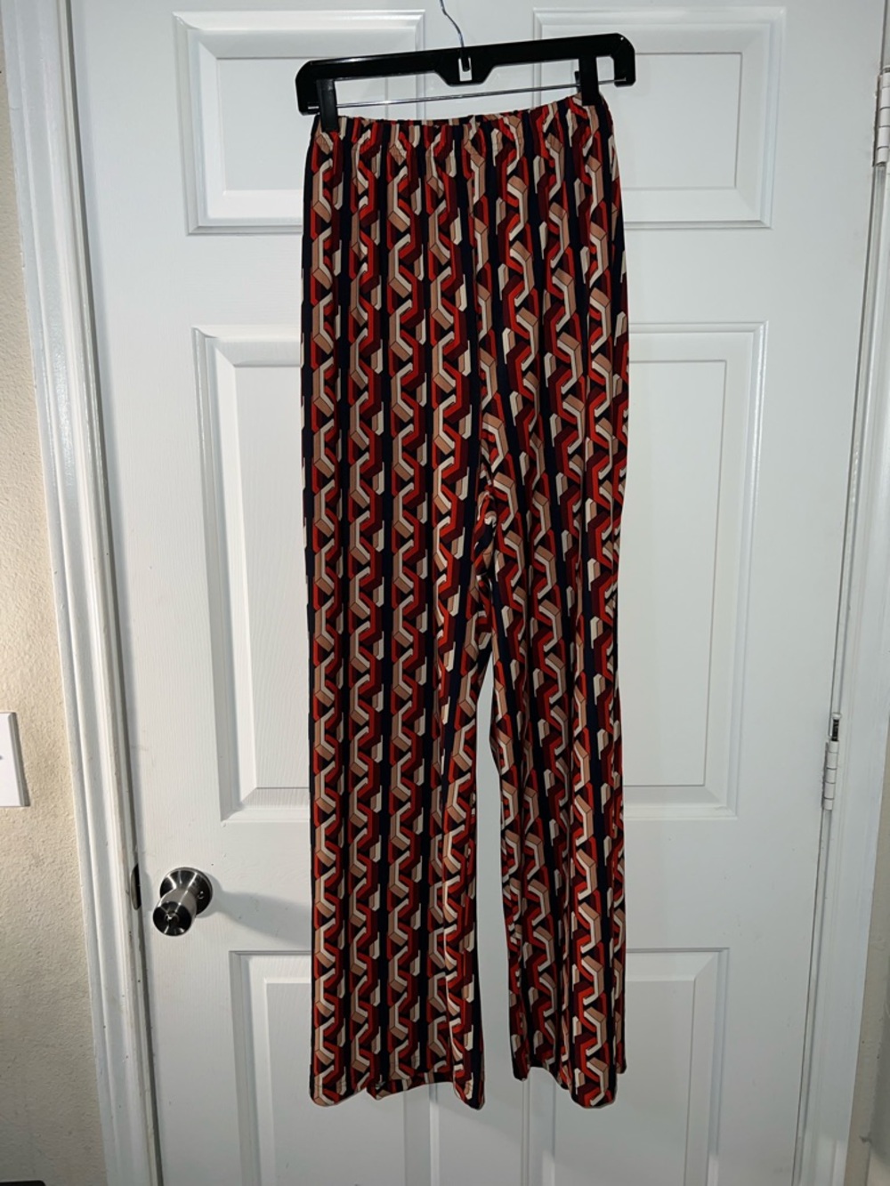 Geo-Print Wide-Leg Pants in Red and Cream